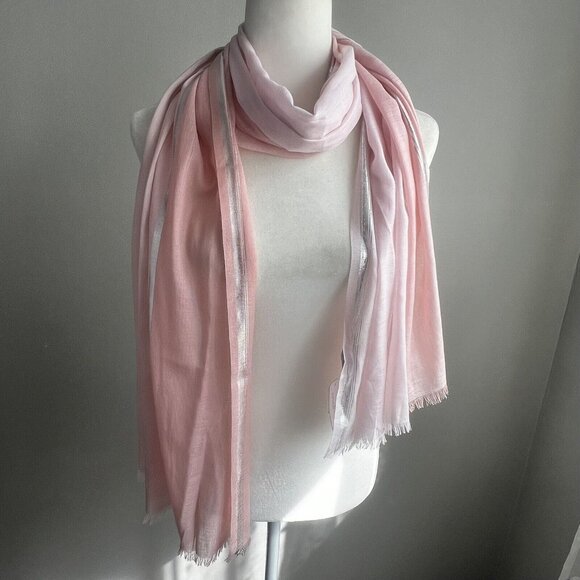 Charming Charlie Pink Scarf w/ Silver Metallic Stripes 22x74” NEW NWT - Picture 7 of 7